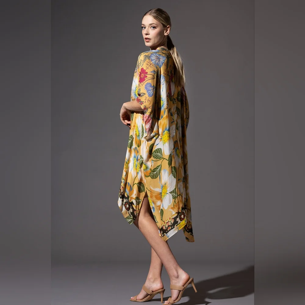 Soft & Silky Kimono - Colorful Floral Print - Dark Floral Border - Lightweight - Picture 7 of 7